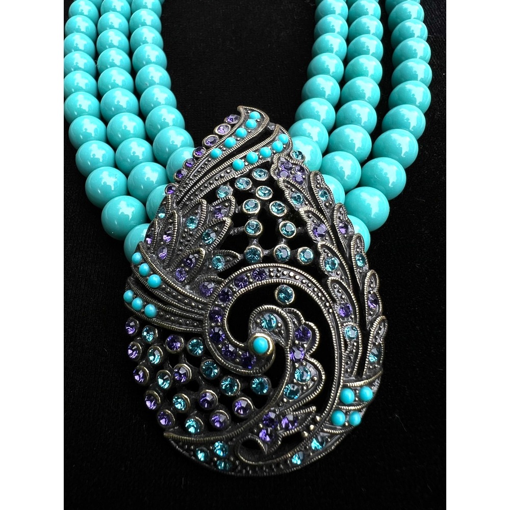 Heidi Daus Poised Paisley Turquoise  Beaded Swarovski Crystal Paisley Necklace